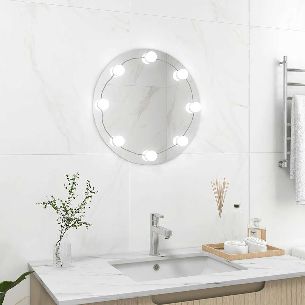 Round Wall Mirror with LED Lighting Glass