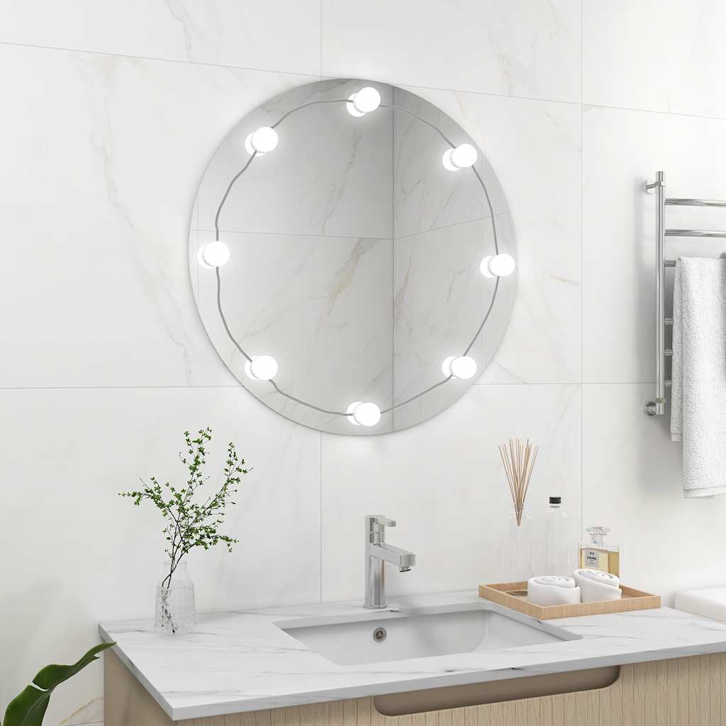 Wall Mirror with LED Lighting, Round Glass