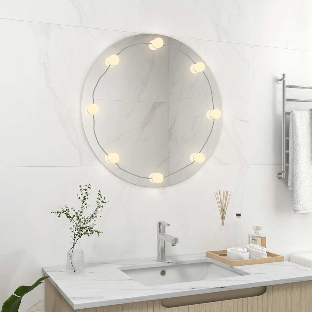 Wall Mirror with LED Lighting, Round Glass