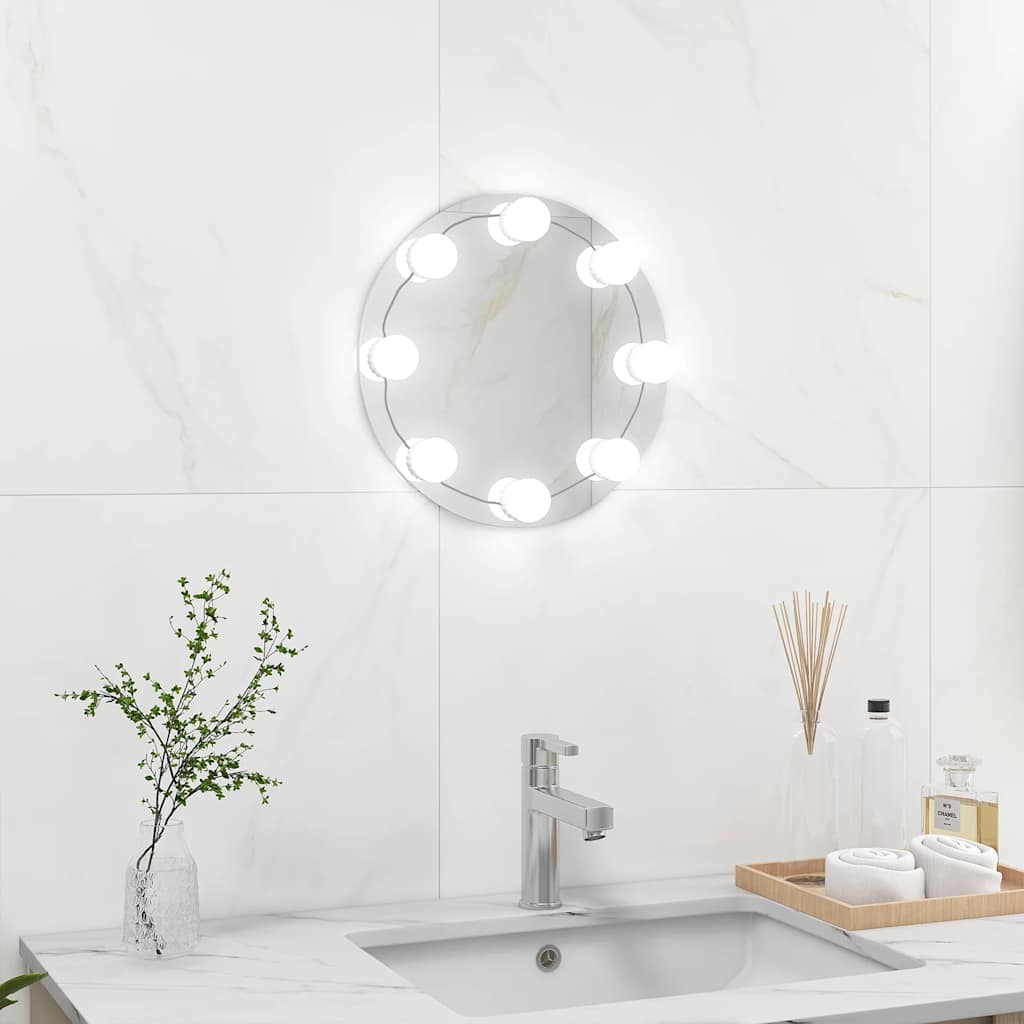 Frameless Round Glass Wall Mirror with LED Lighting