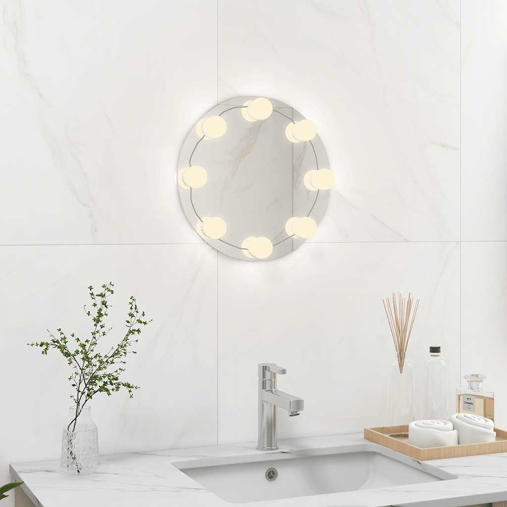 Frameless Round Glass Wall Mirror with LED Lighting