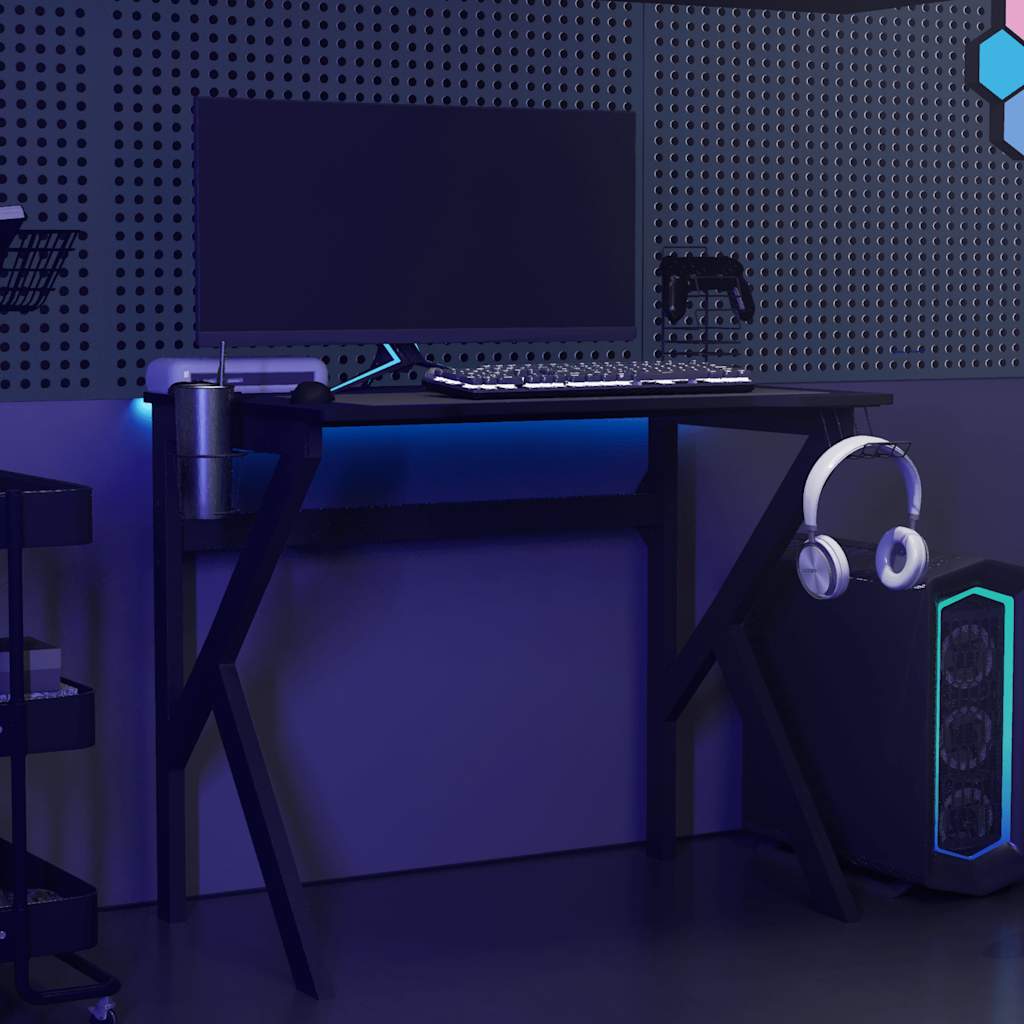 Gaming Desk with K-Shaped Legs Black 90x60x75 cm