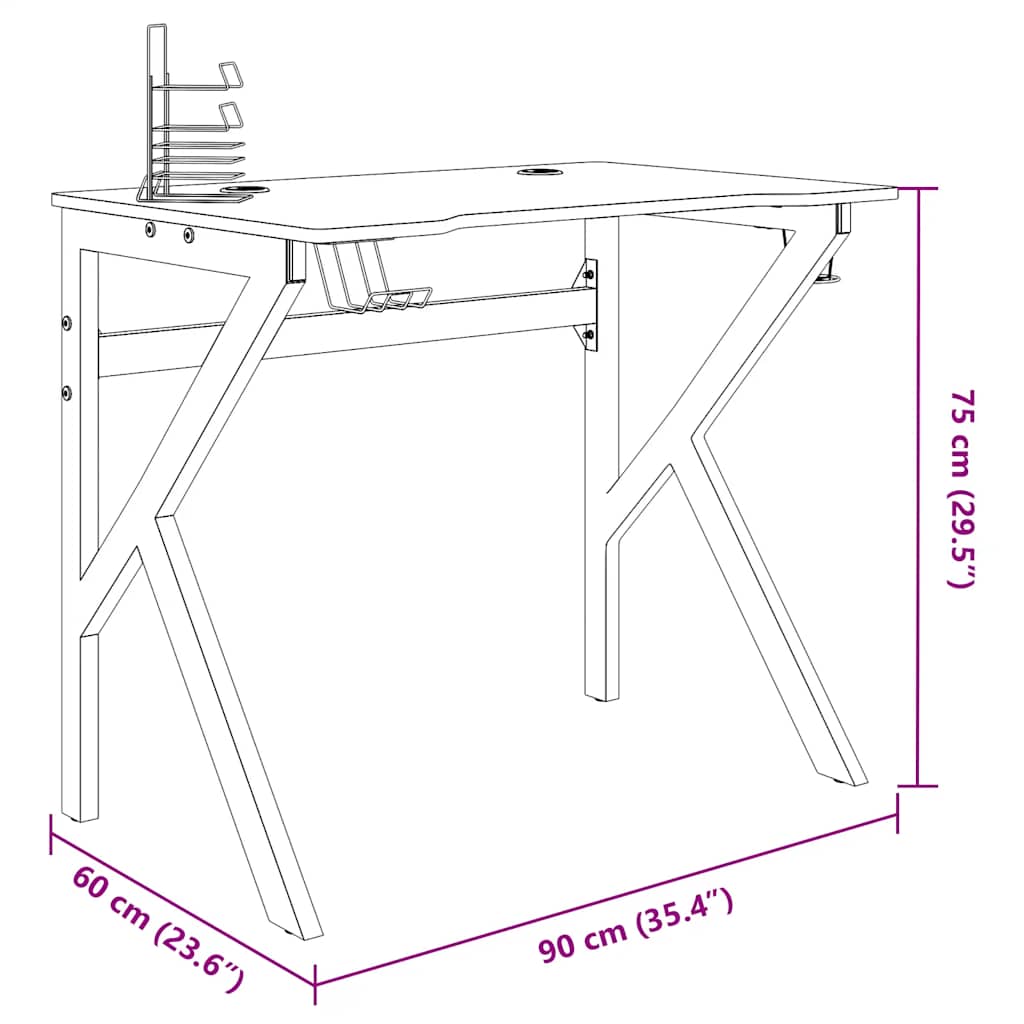 Gaming Desk with K-Shaped Legs Black 90x60x75 cm