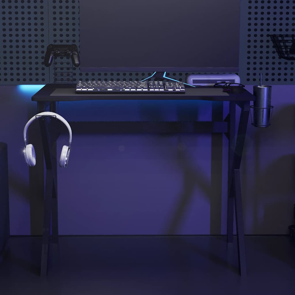 Gaming Desk with K-Shaped Legs Black 90x60x75 cm