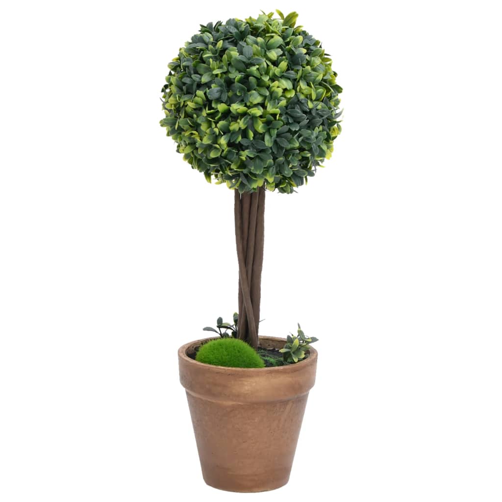2 buis artificiels en pot, forme boule, verts, 33 cm