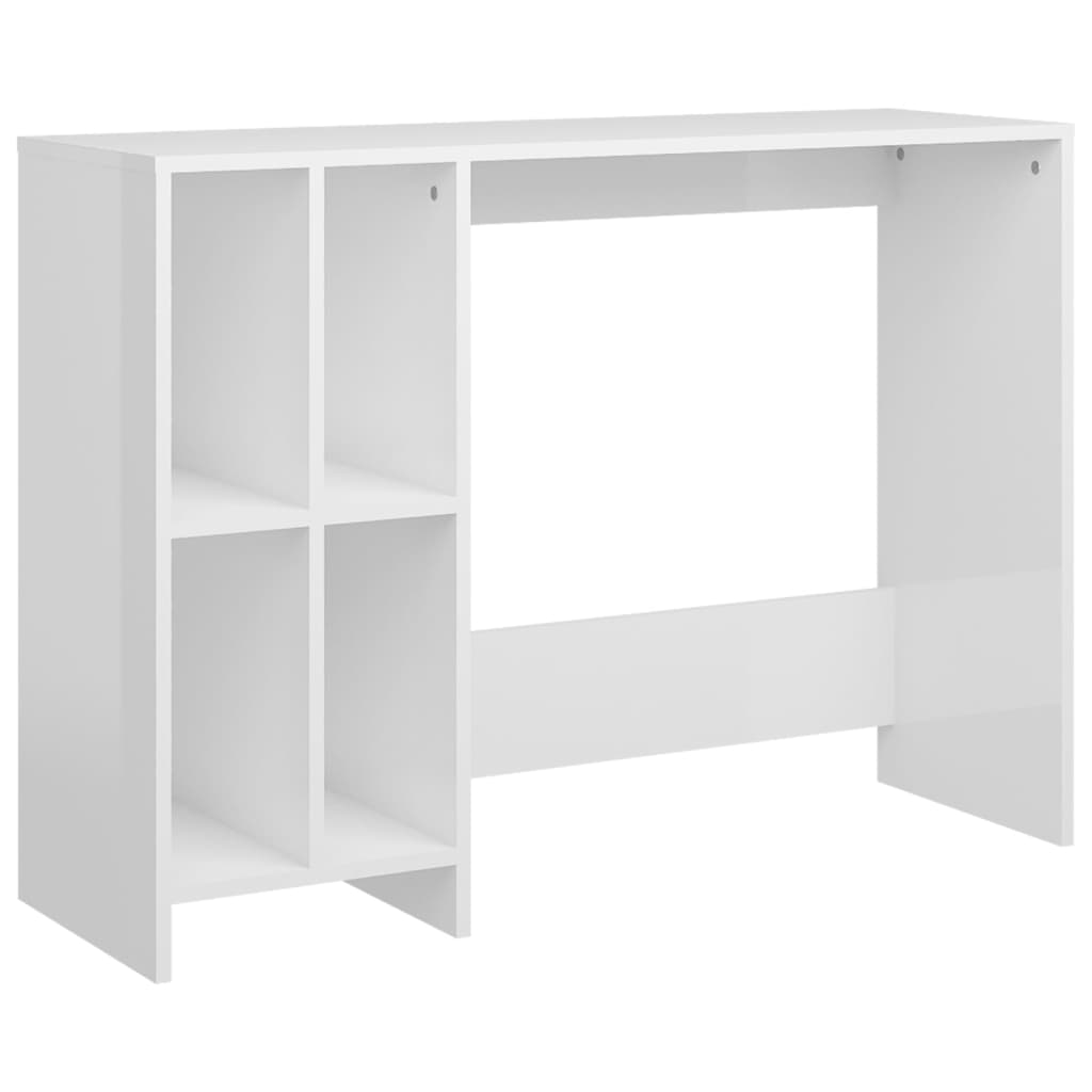 Bureau informatique blanc brillant 102,5x35x75 cm en bois d'ingénierie
