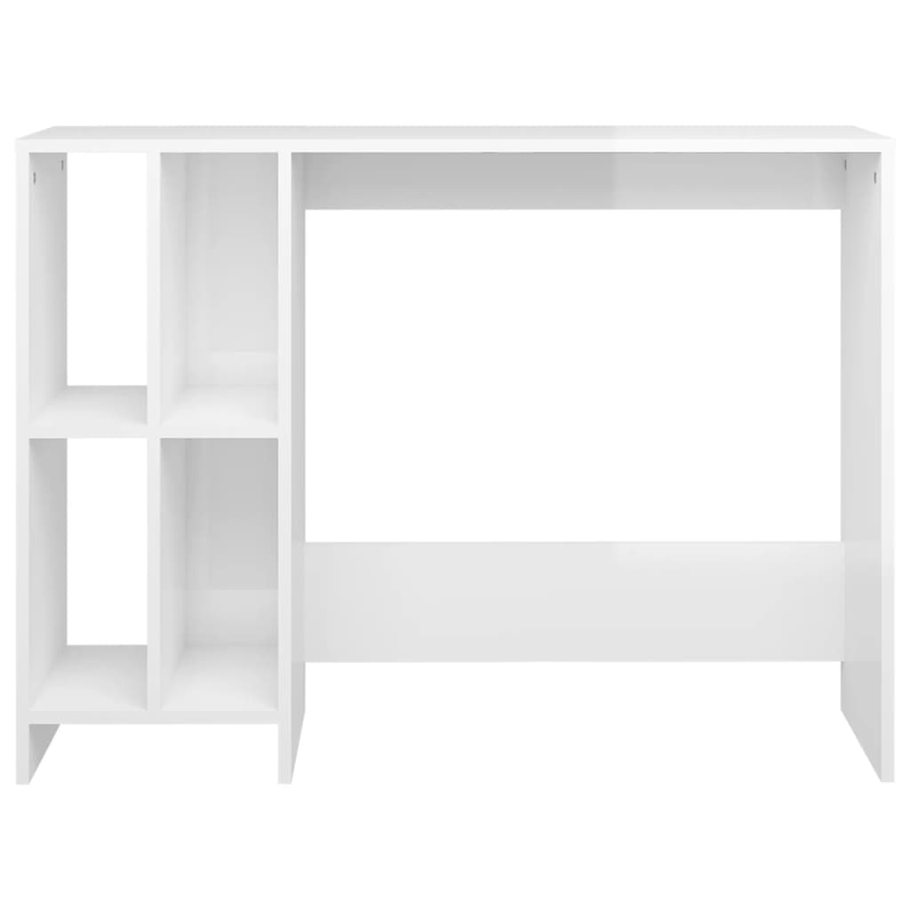 Bureau informatique blanc brillant 102,5x35x75 cm en bois d'ingénierie