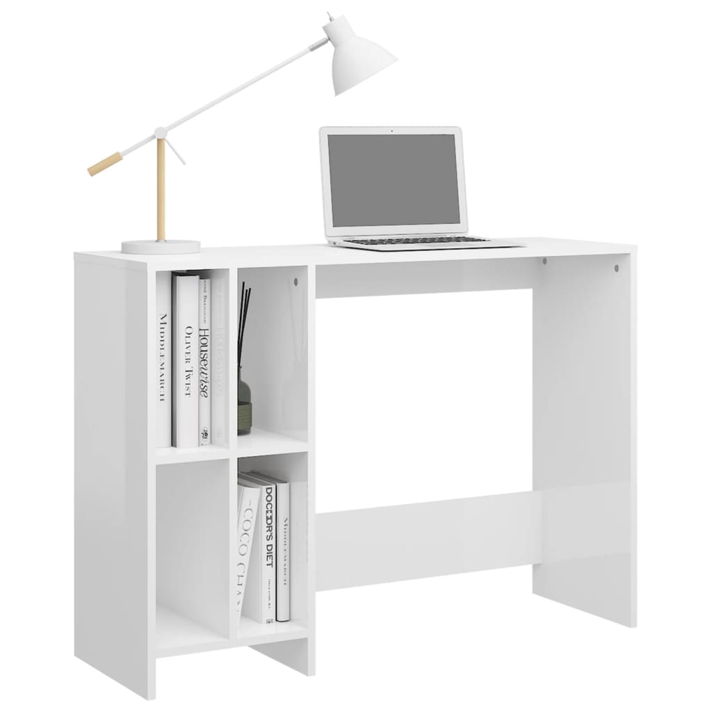 Bureau informatique blanc brillant 102,5x35x75 cm en bois d'ingénierie