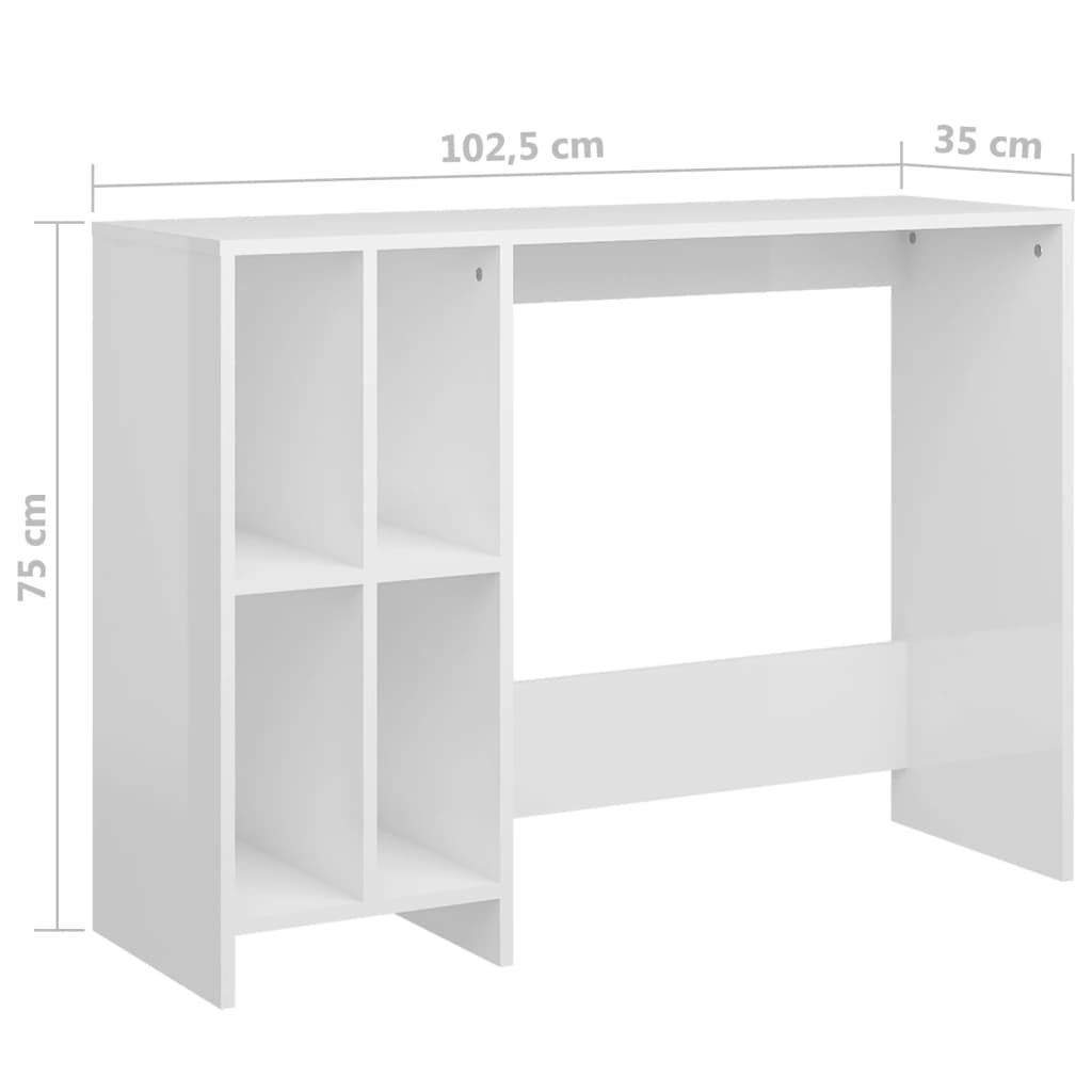 Bureau informatique blanc brillant 102,5x35x75 cm en bois d'ingénierie