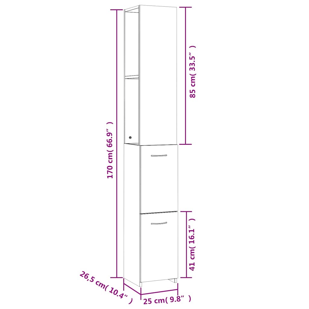 Badschrank Sonoma-Eiche 25x26,5x170 cm Holzwerkstoff