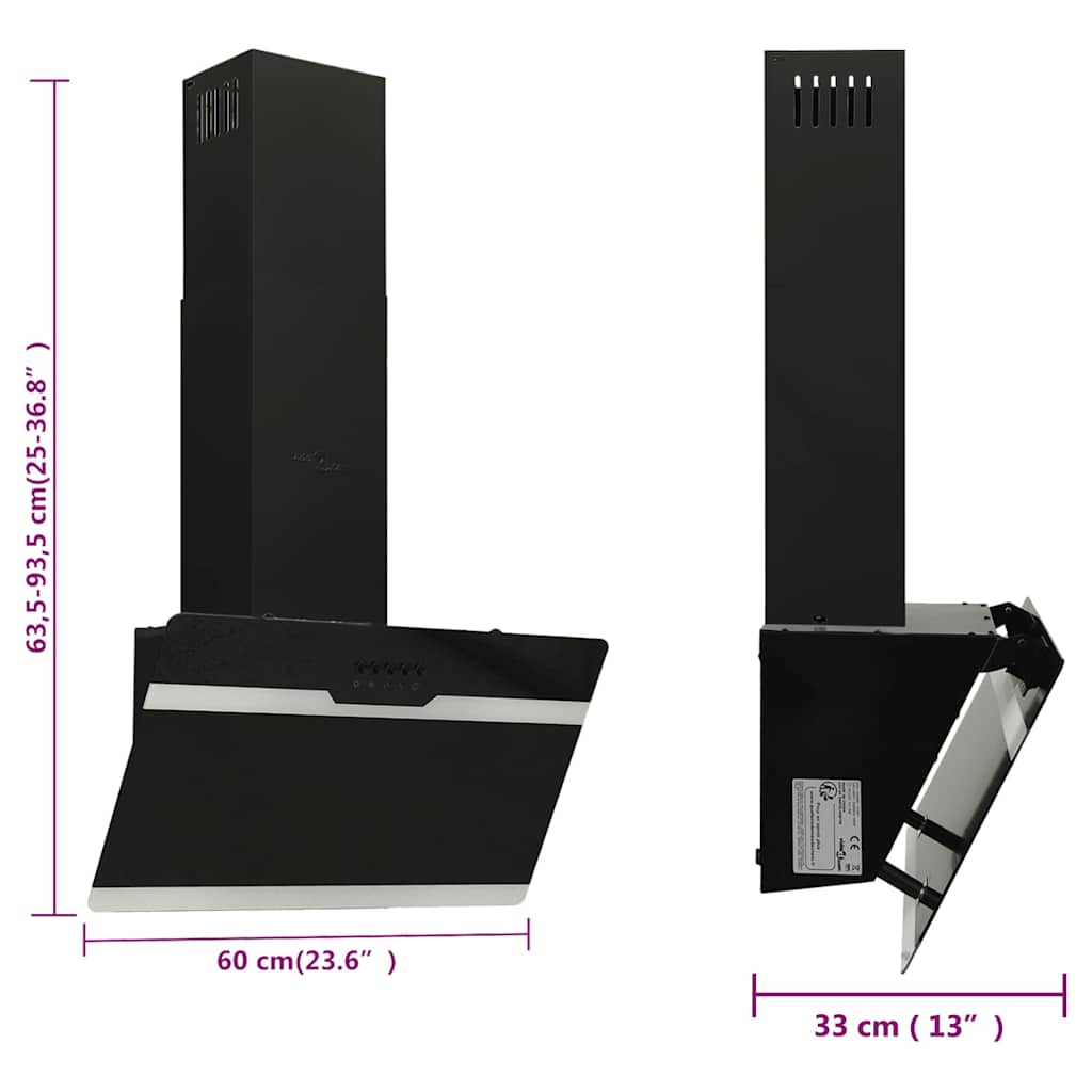 Dunstabzugshaube 60 cm Stahl und Hartglas Schwarz