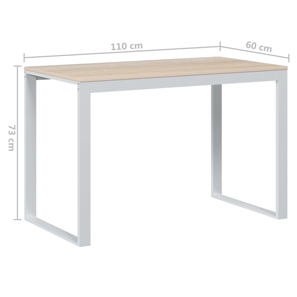 Computer Desk White and Oak Look 110x60x73 cm Wood Material
