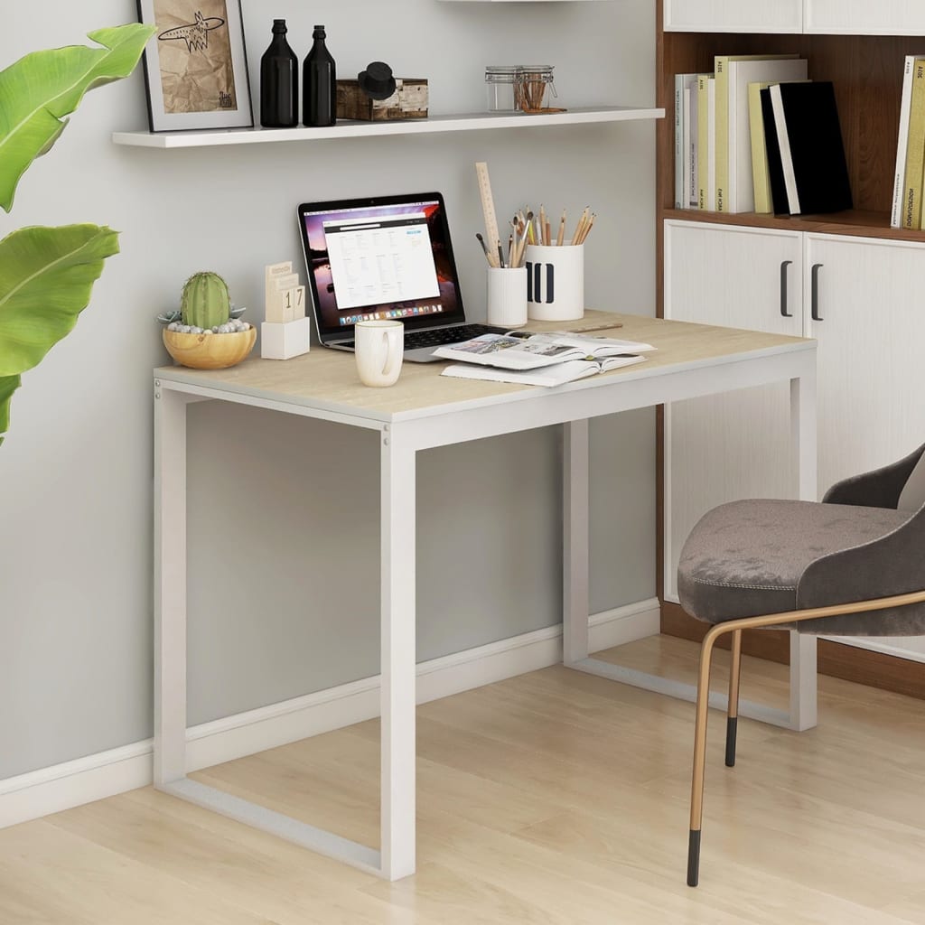 Computer Desk White and Oak Look 110x60x73 cm Wood Material