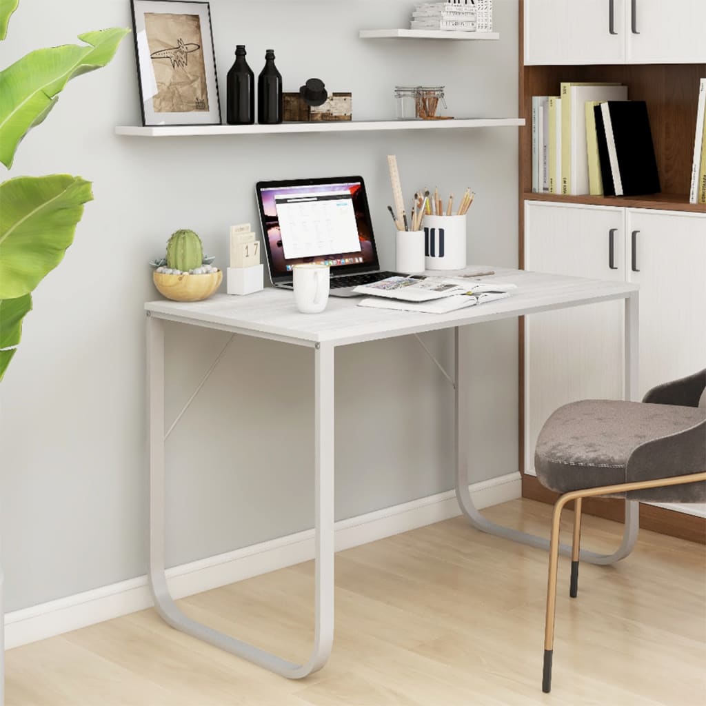 Bureau informatique blanc 110x60x73 cm en bois d'ingénierie