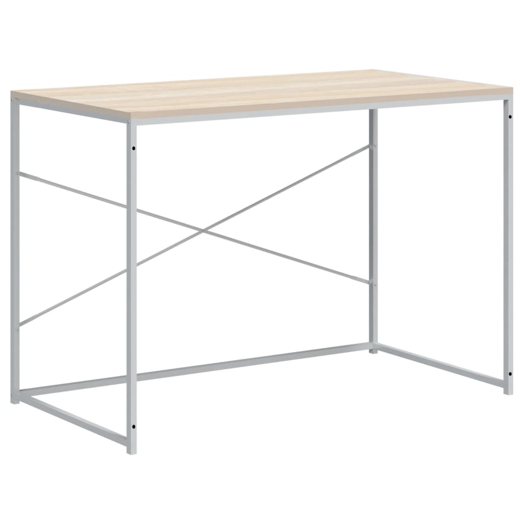 Computer Desk White and Oak-Look 110x60x70 cm Engineered Wood