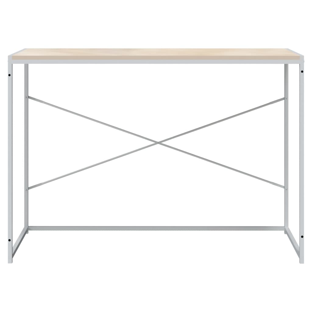 Computer Desk White and Oak-Look 110x60x70 cm Engineered Wood