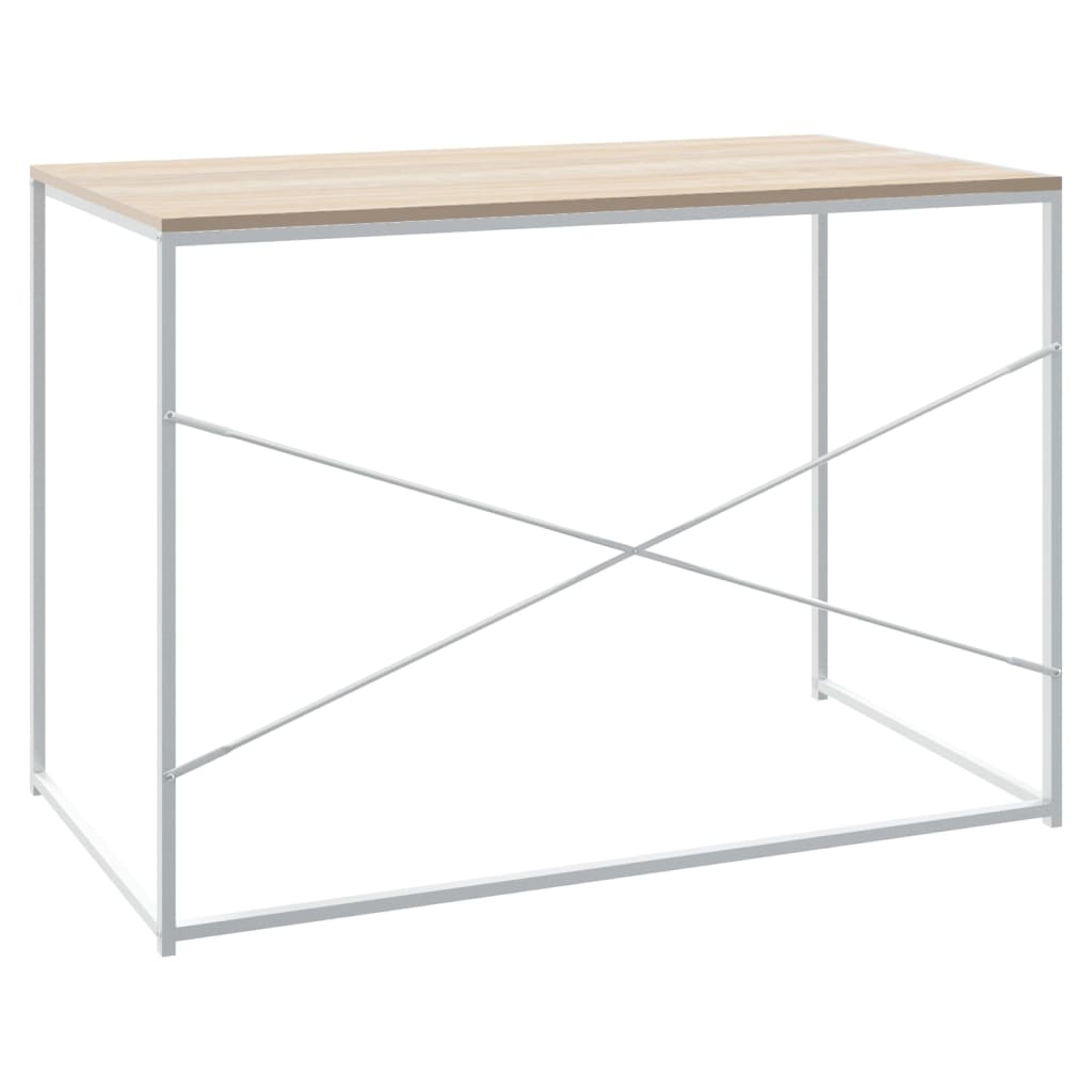 Computer Desk White and Oak-Look 110x60x70 cm Engineered Wood