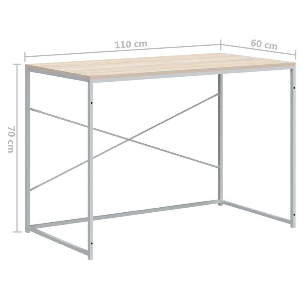 Computer Desk White and Oak-Look 110x60x70 cm Engineered Wood
