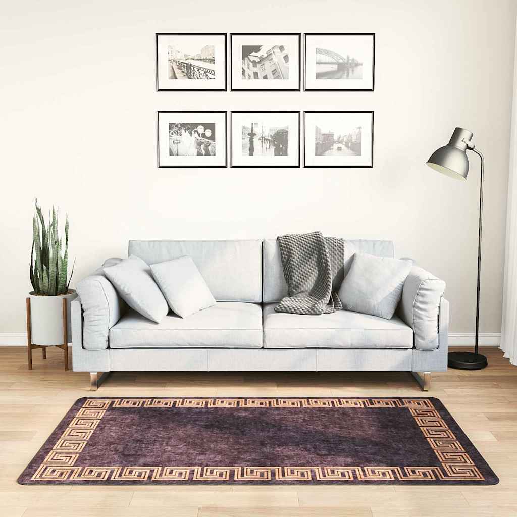 Teppich Waschbar 80x150 cm Schwarz und Golden Rutschfest
