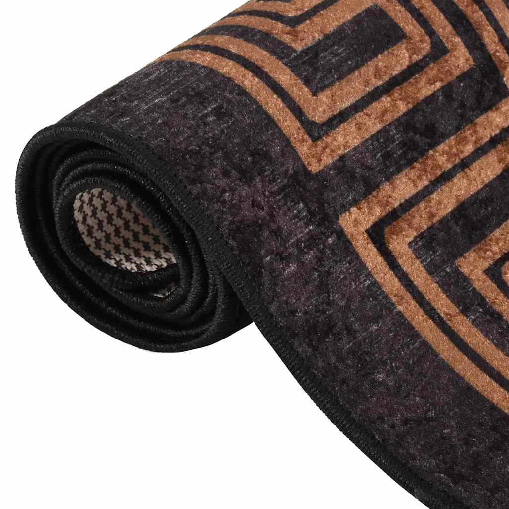 Tapis Lavable 120x180 cm Noir et Doré Antidérapant