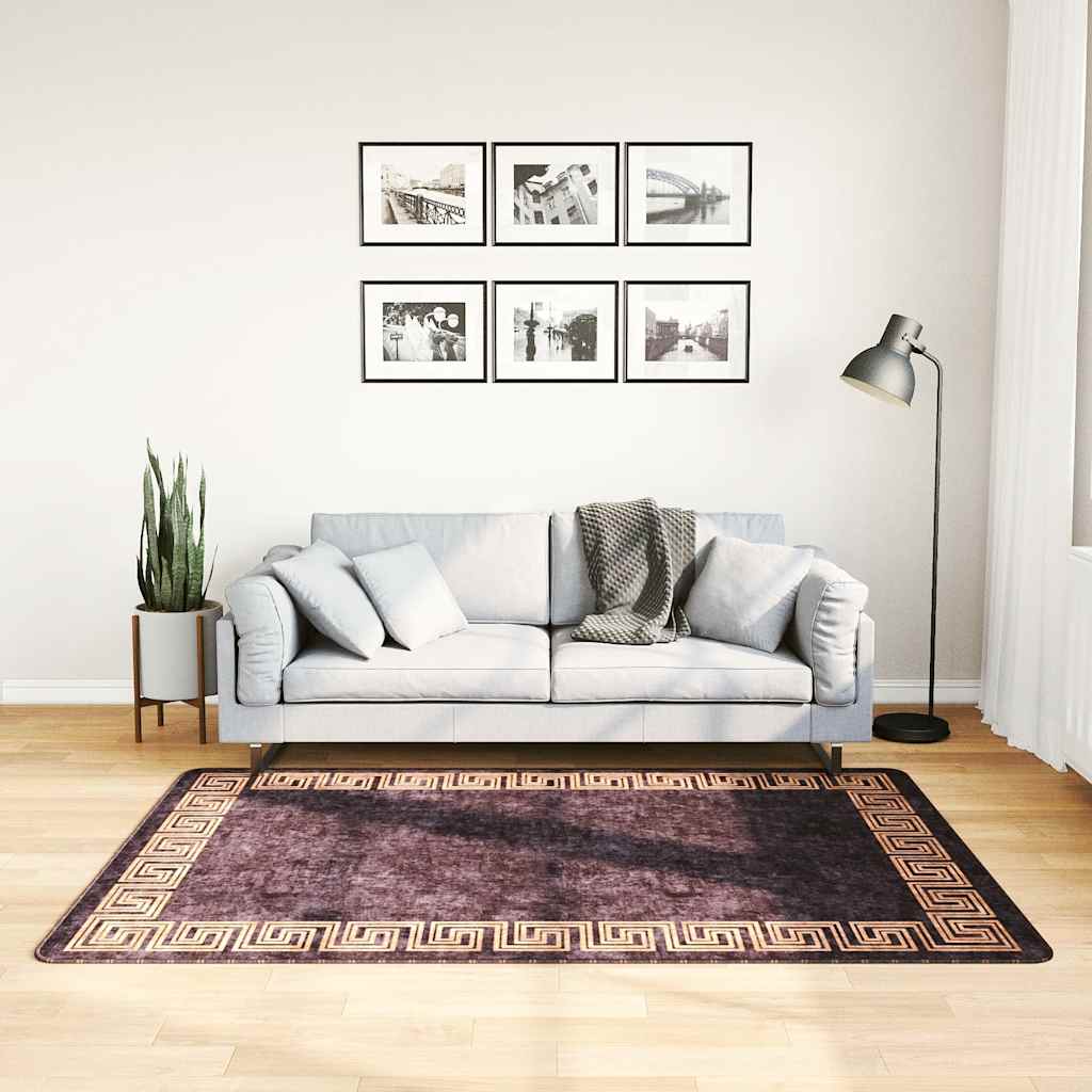 Tapis Lavable 120x180 cm Noir et Doré Antidérapant