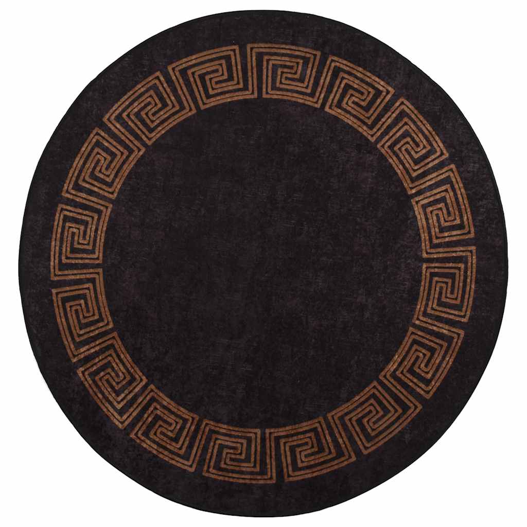 Washable Black and Gold Rug, φ120 cm, Non-Slip