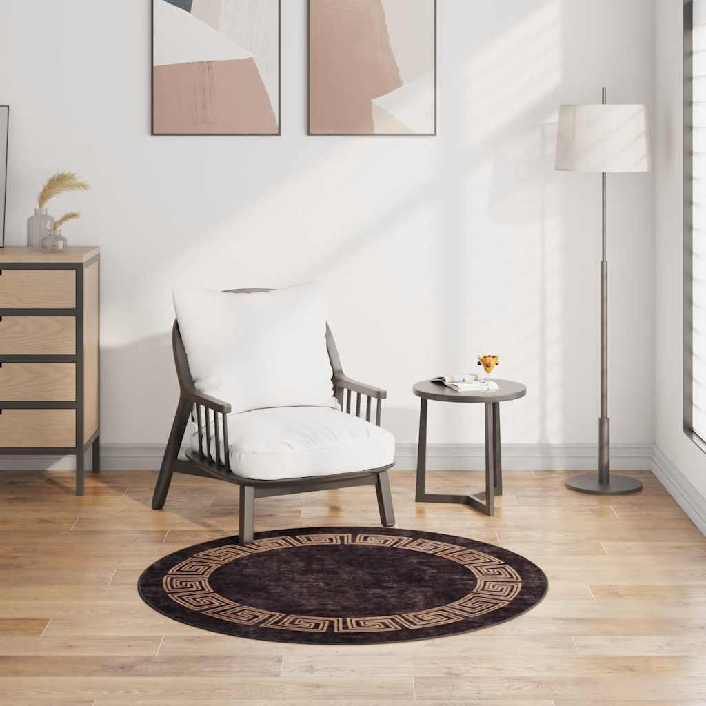Washable Black and Gold Rug, φ120 cm, Non-Slip