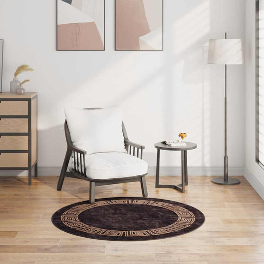Washable Black and Gold Rug, φ120 cm, Non-Slip