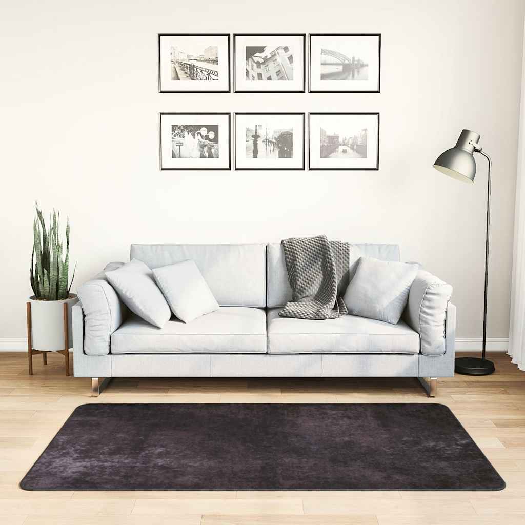 Teppich Waschbar 80x150 cm Anthrazit Rutschfest