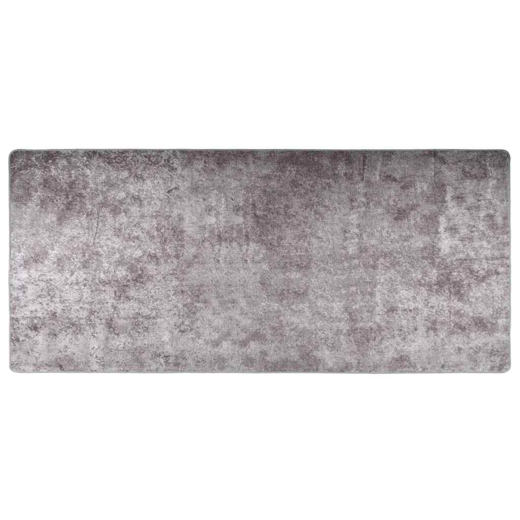 Teppich Waschbar 80x300 cm Grau Rutschfest