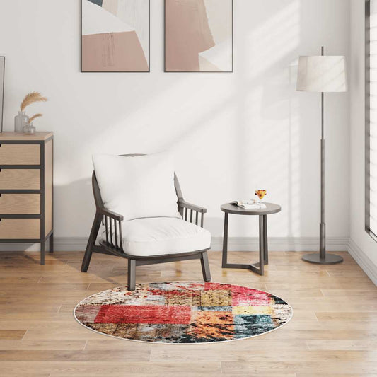 Washable Patchwork Rug Multicolor Ø120 cm Non-Slip