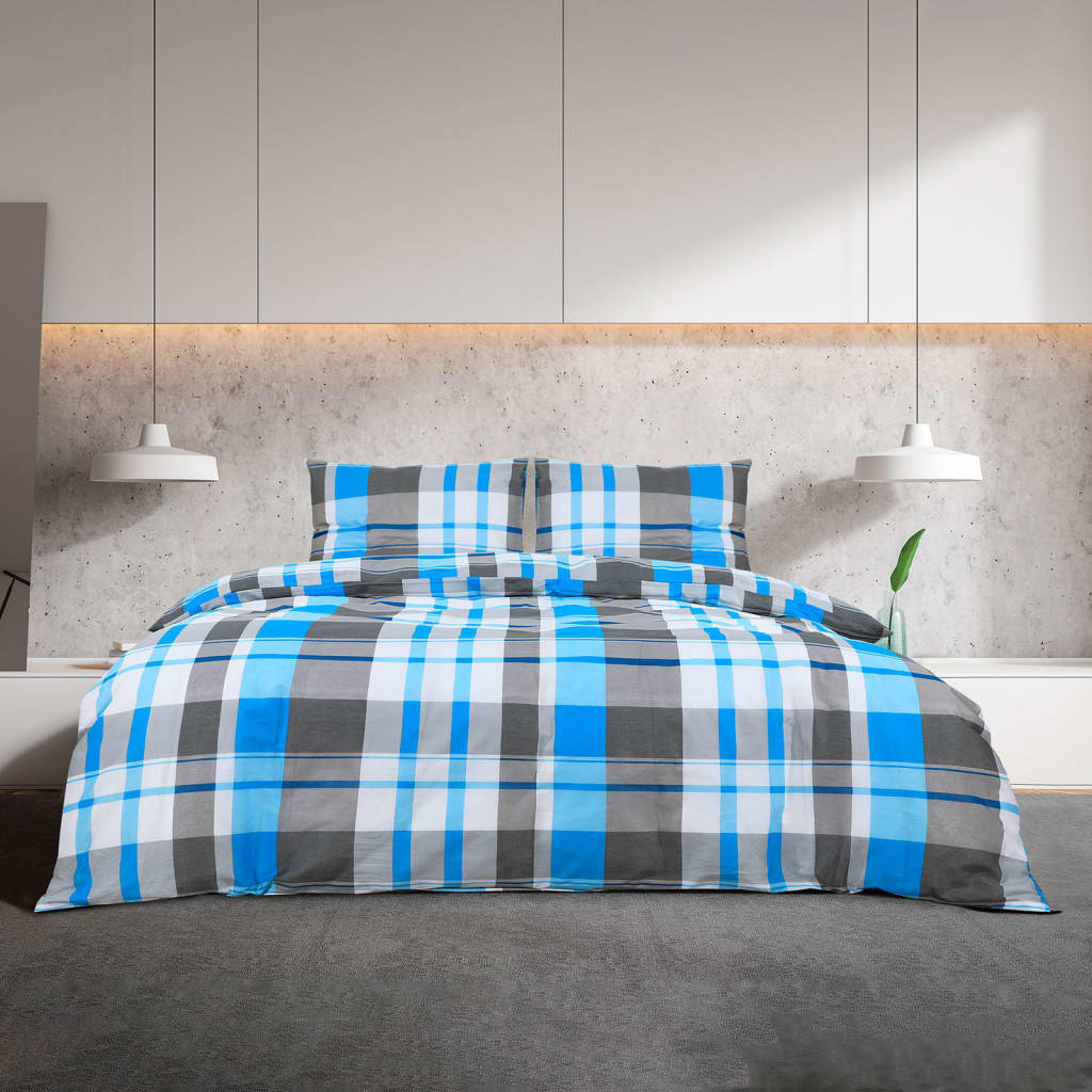 Parure de lit bleue et grise 200x200 cm coton