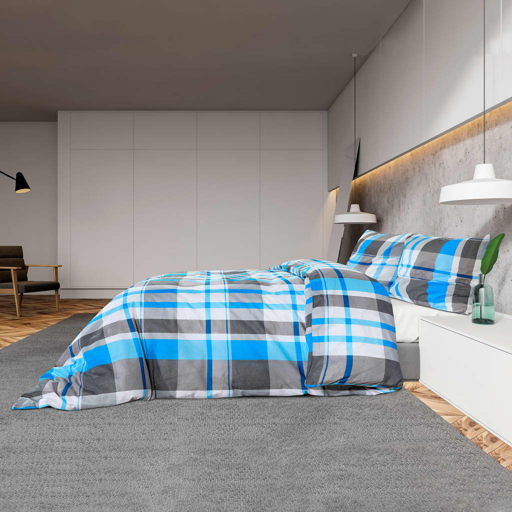 Parure de lit bleue et grise 200x200 cm coton