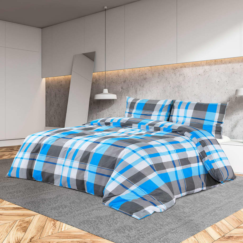 Parure de lit bleue et grise 200x200 cm coton