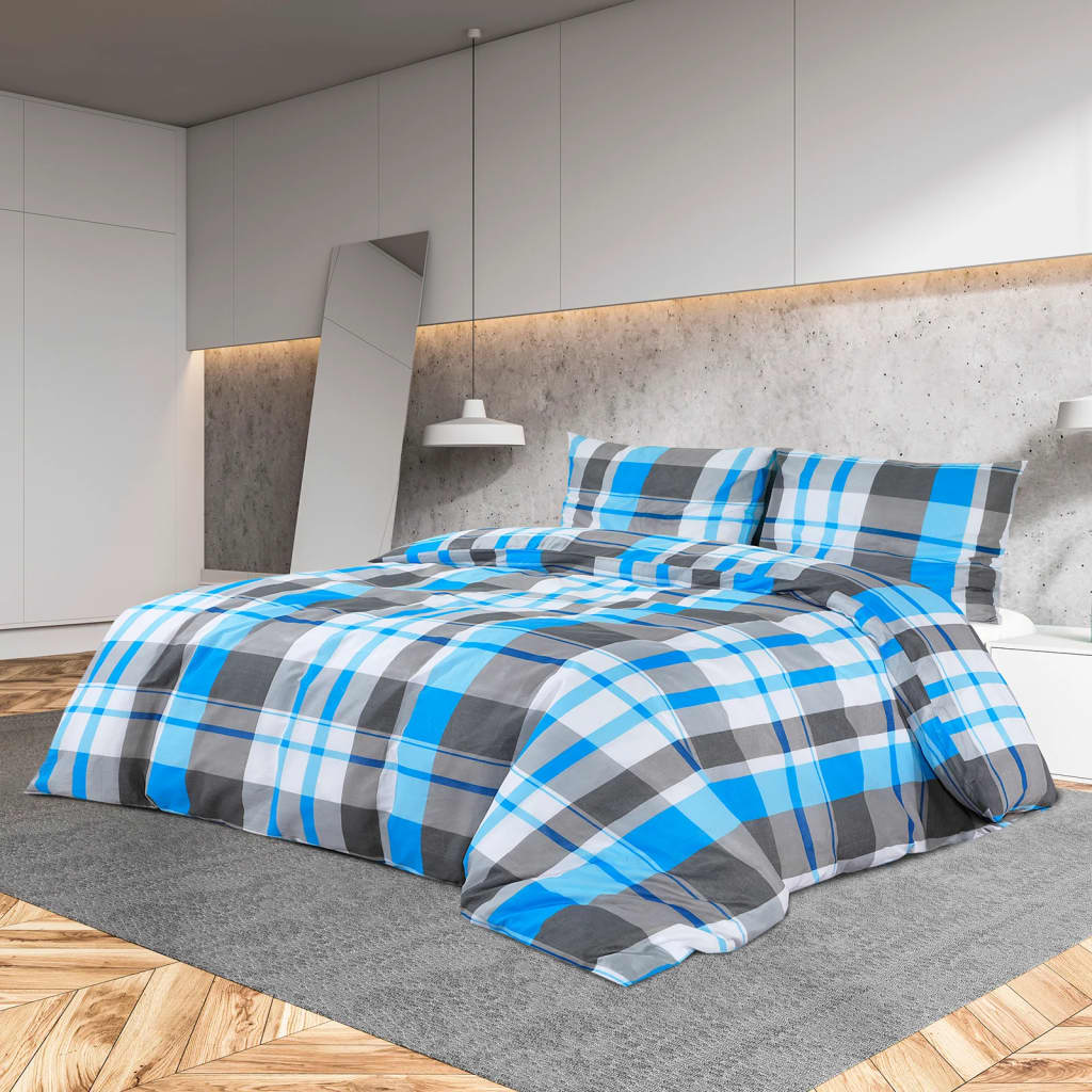 Bettwäsche-Set Blau und Grau 200x220 cm Baumwolle
