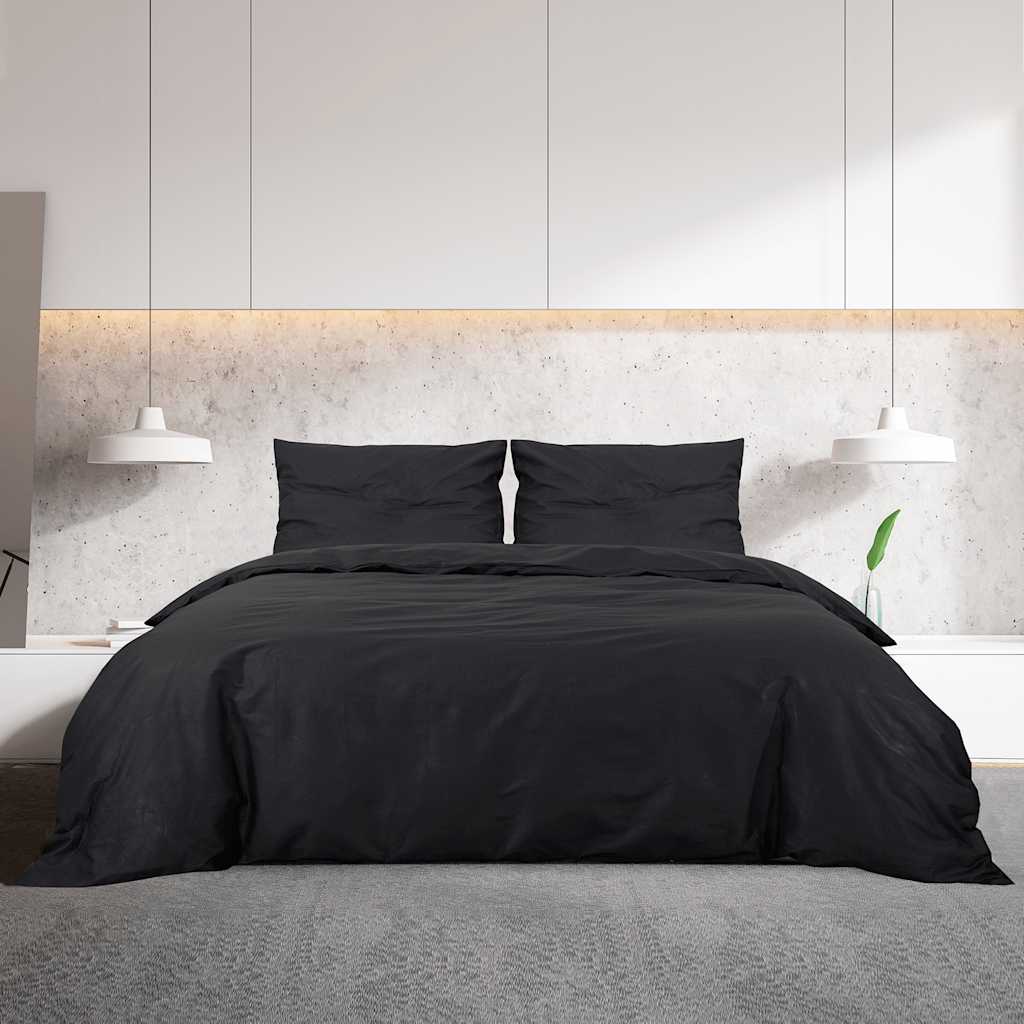 Bed Linen Set Black 200x200 cm Cotton