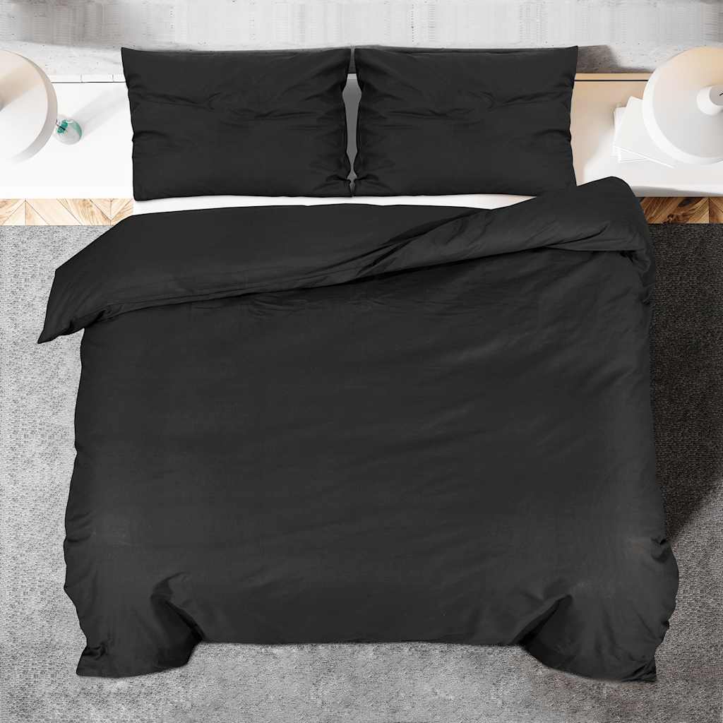 Bed Linen Set Black 200x200 cm Cotton