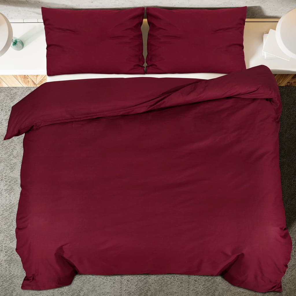 Duvet Cover Set Bordeaux Red 200x220 cm Cotton