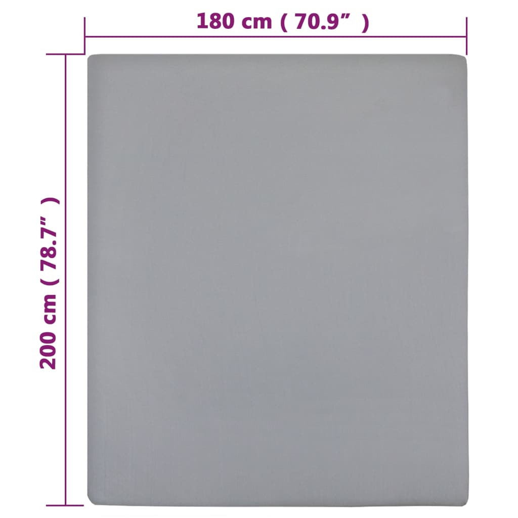 Draps-housses 2 p. jersey gris 180x200 cm coton