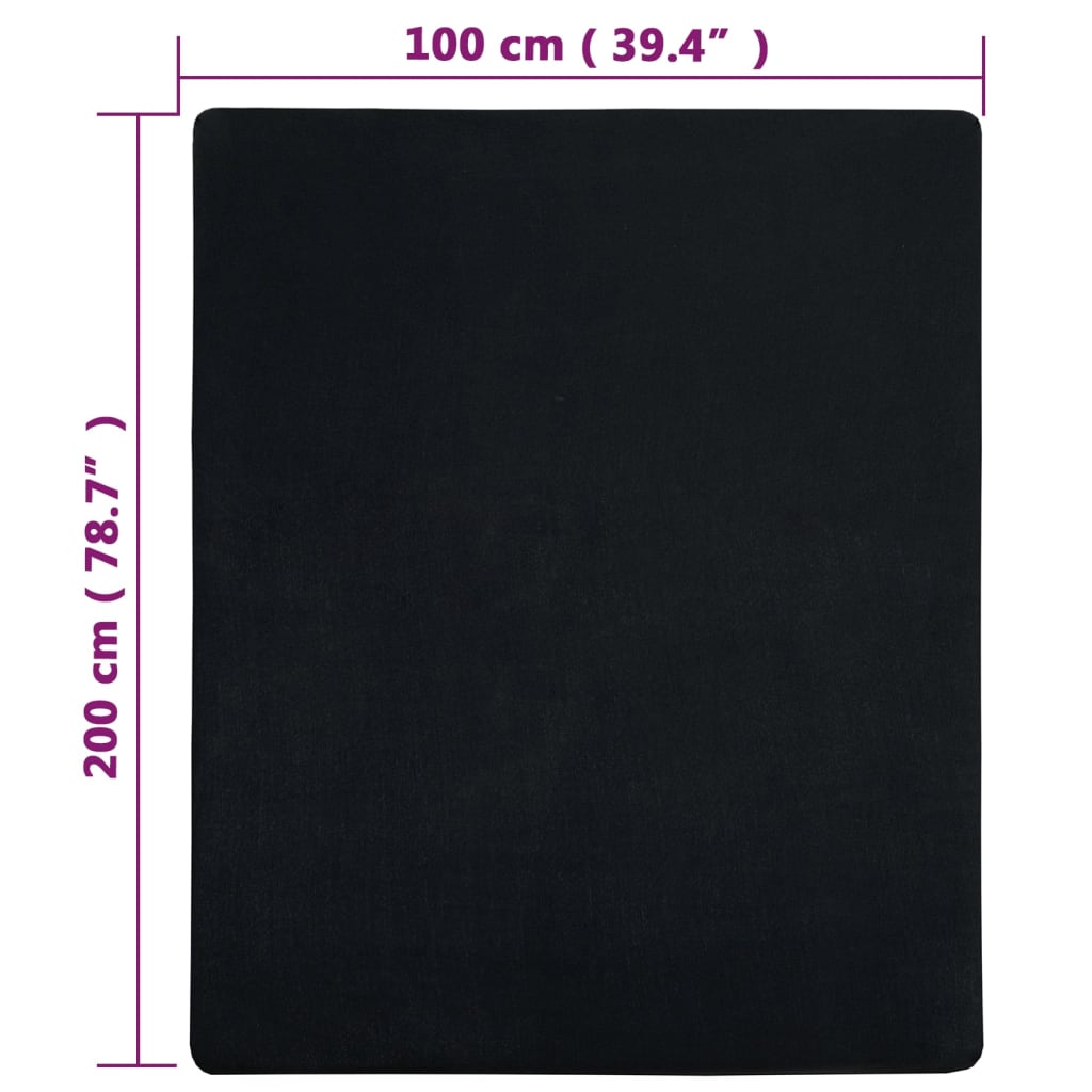 Fitted Sheet Jersey Black 100x200 cm Cotton