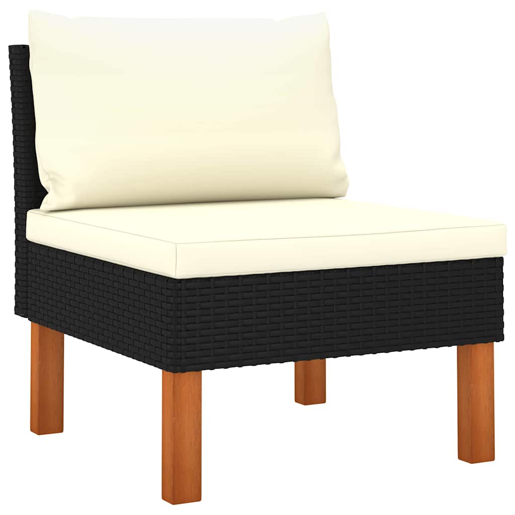 7-tlg. Garten-Lounge-Set Poly Rattan Eukalyptusholz Schwarz