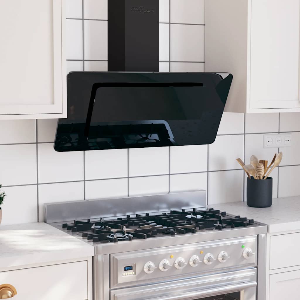 Dunstabzugshaube 90 cm Edelstahl und Hartglas Schwarz