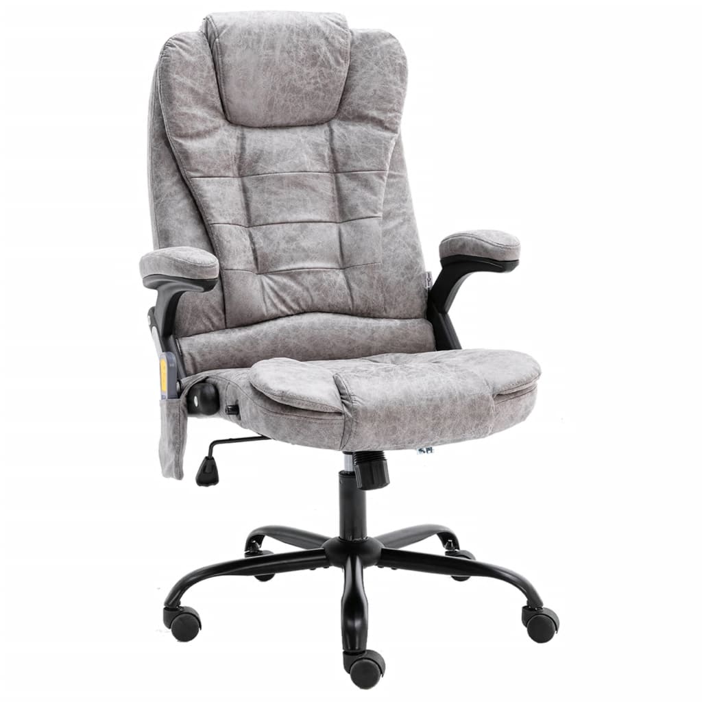 Office Chair with Massage Function Light Grey Suede Look