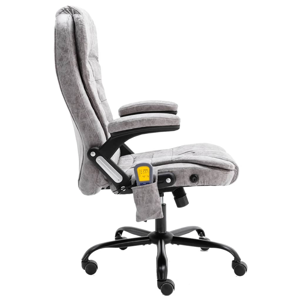 Office Chair with Massage Function Light Grey Suede Look
