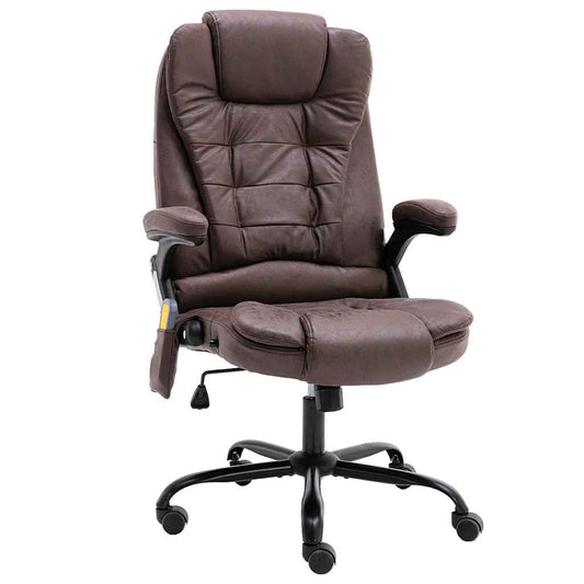 Chaise de bureau massante marron foncé aspect suédine