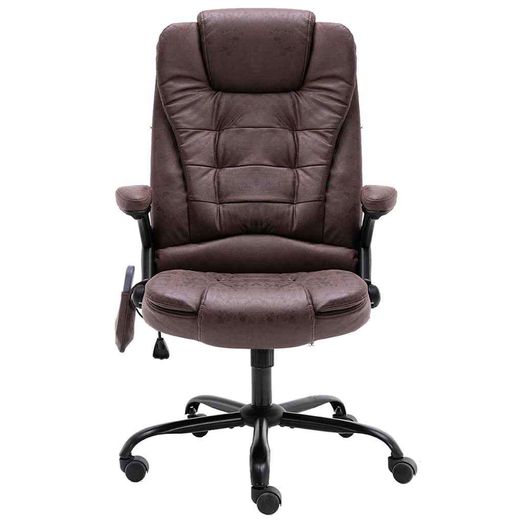Office Chair with Massage Function Dark Brown Suede Look