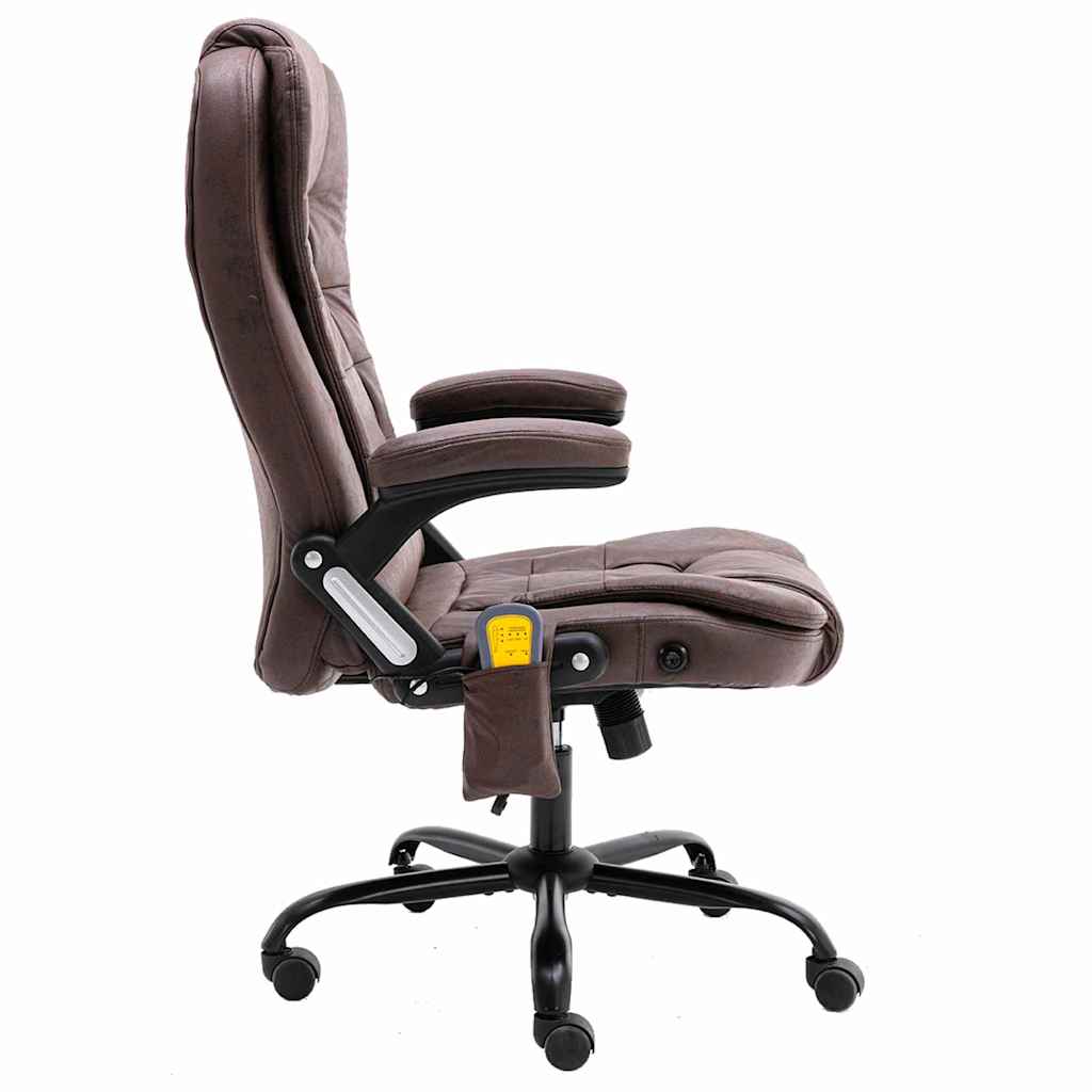 Office Chair with Massage Function Dark Brown Suede Look