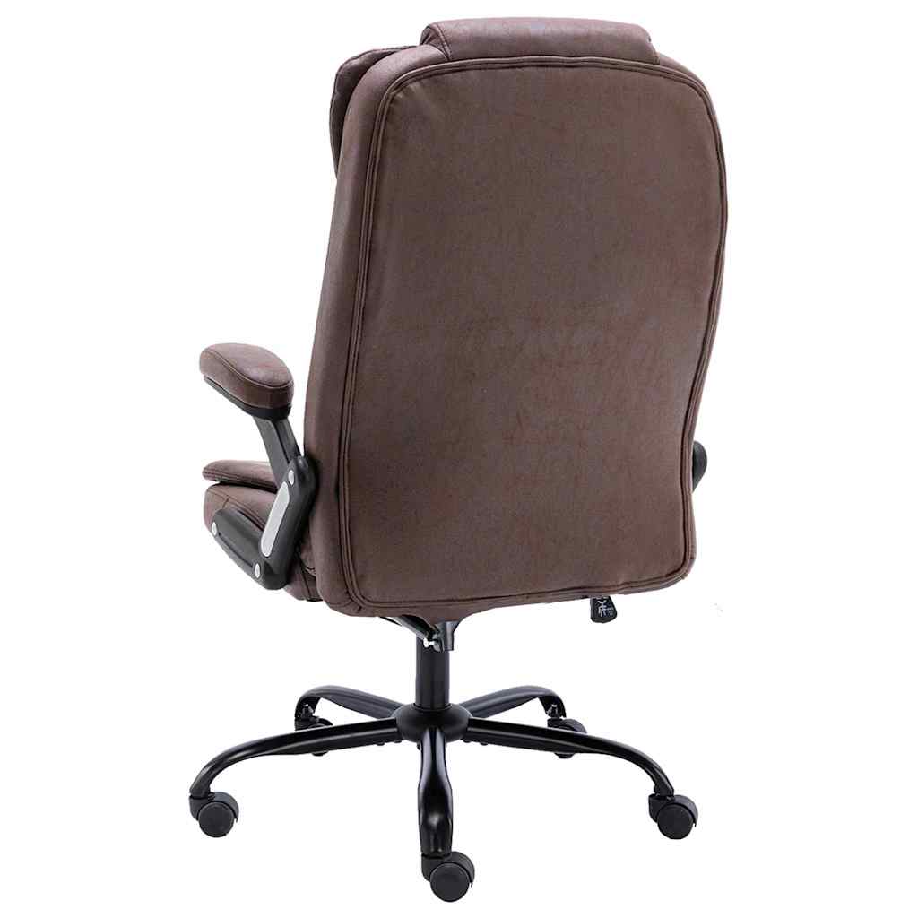 Office Chair with Massage Function Dark Brown Suede Look