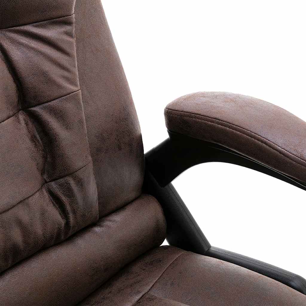 Office Chair with Massage Function Dark Brown Suede Look