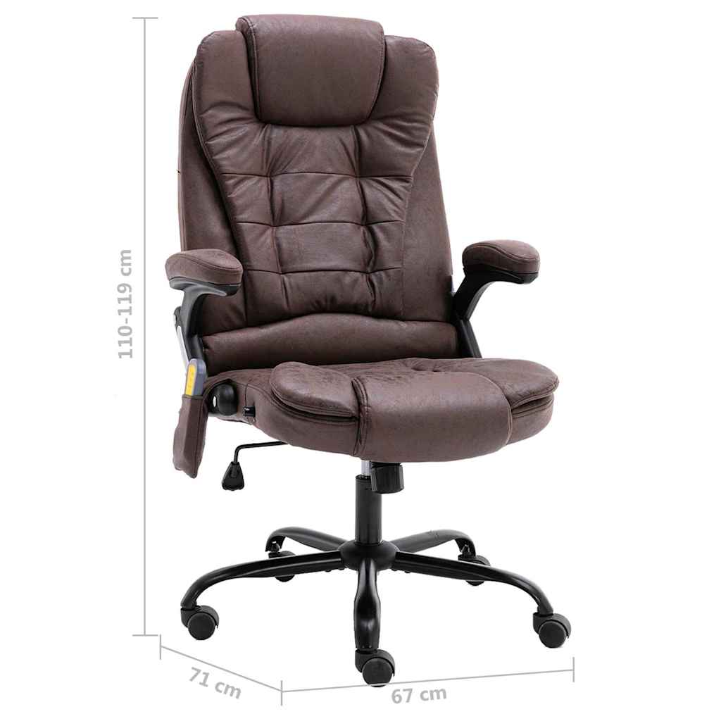 Office Chair with Massage Function Dark Brown Suede Look